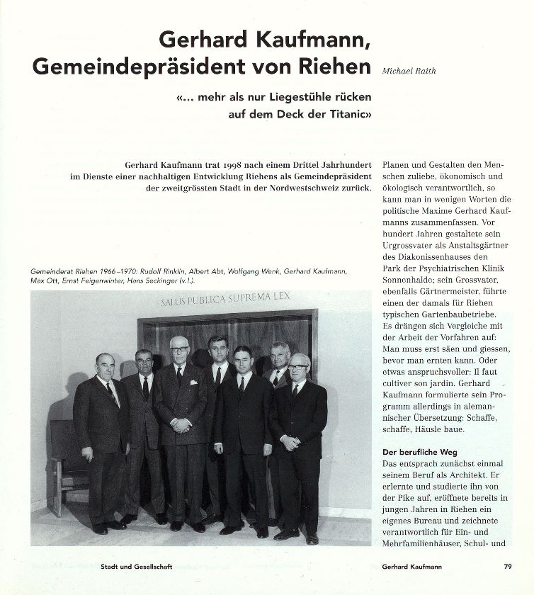 Gerhard Kaufmann, Gemeindepräsident von Riehen – Seite 1