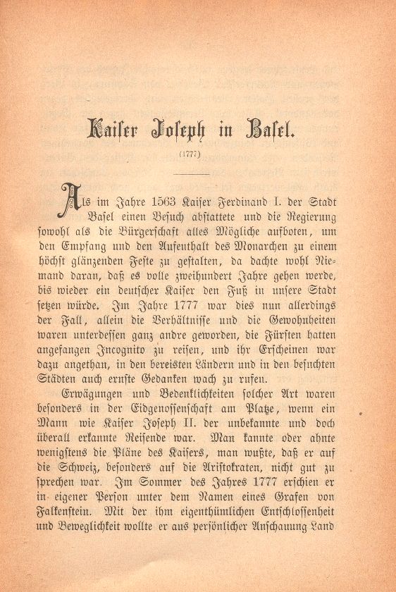 Miscellen: Kaiser Joseph in Basel (1777) – Seite 1