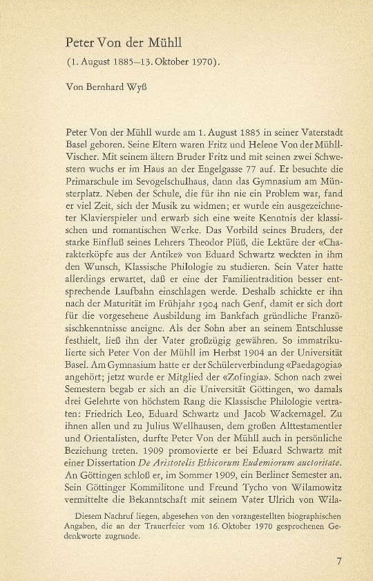 Peter Von der Mühll (1. August 1885 – 13. Oktober 1970) – Seite 1