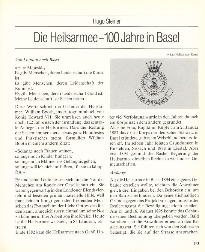 Die Heilsarmee – 100 Jahre in Basel – Seite 1