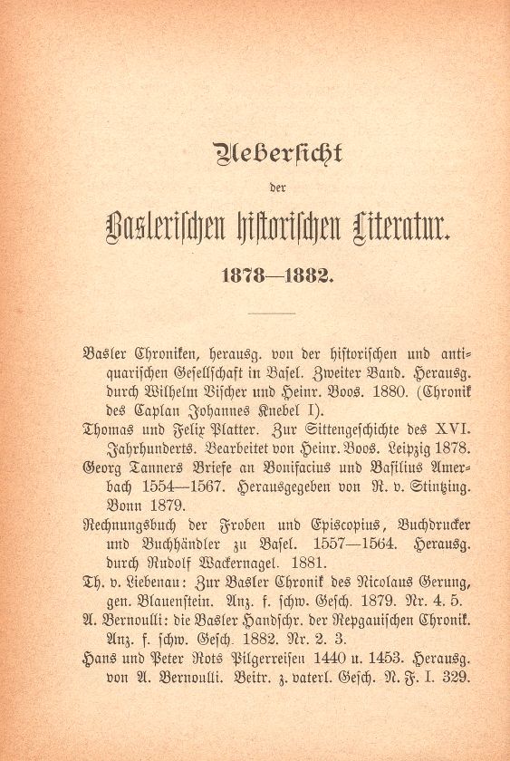 Übersicht der baslerischen historischen Literatur (1878-82) – Seite 1