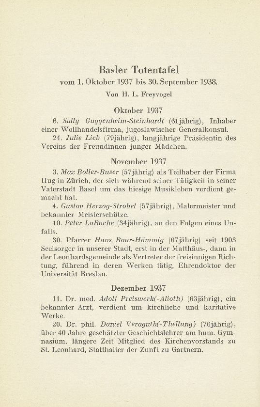 Basler Totentafel vom 1. Oktober 1937 bis 31. September 1938 – Seite 1