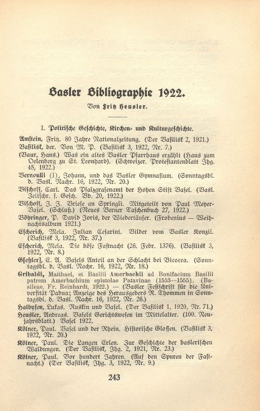 Basler Bibliographie 1922 – Seite 1