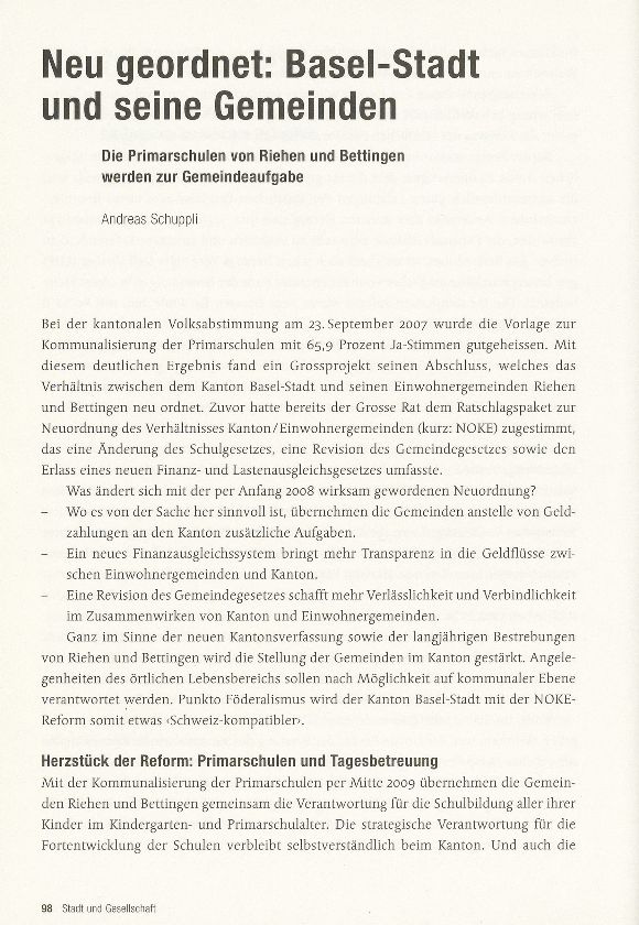 Neu geordnet: Basel-Stadt und seine Gemeinden – Seite 1