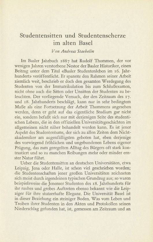 Studentensitten und Studentenscherze im alten Basel – Seite 1