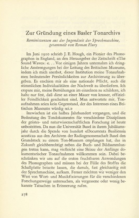 Zur Gründung eines Basler Tonarchivs – Seite 1
