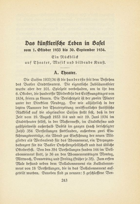 Das künstlerische Leben in Basel vom 1. Oktober 1933 bis 34. September 1925 – Seite 1