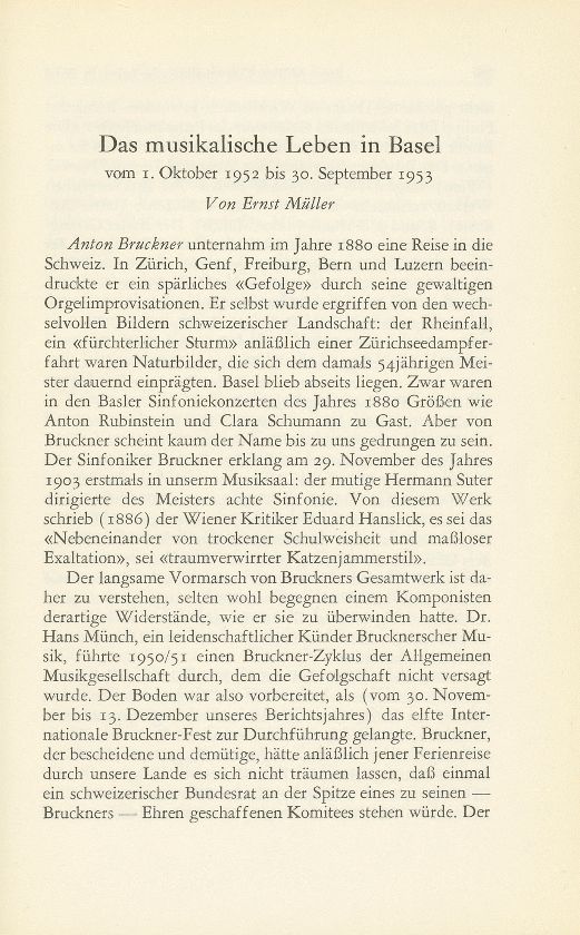 Das musikalische Leben in Basel vom 1. Oktober 1952 bis 30. September 1953 – Seite 1