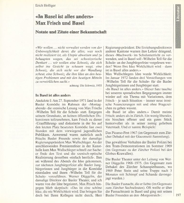 «In Basel ist alles anders» – Max Frisch und Basel – Seite 1