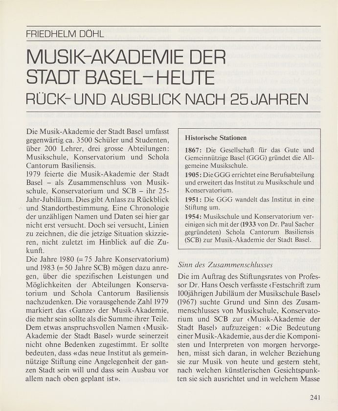 Musik-Akademie der Stadt Basel – heute – Seite 1
