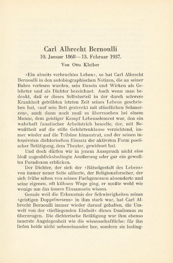 Carl Albrecht Bernoulli 10. Januar 1868 bis 13. Februar 1937 – Seite 1