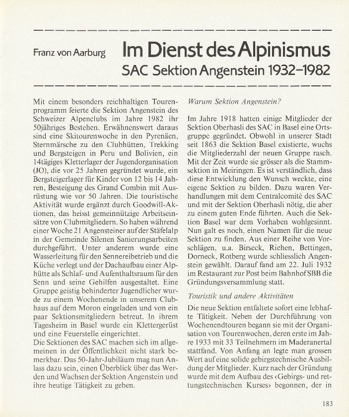 Im Dienst des Alpinismus (SAC Sektion Angenstein 1932-1982) – Seite 1