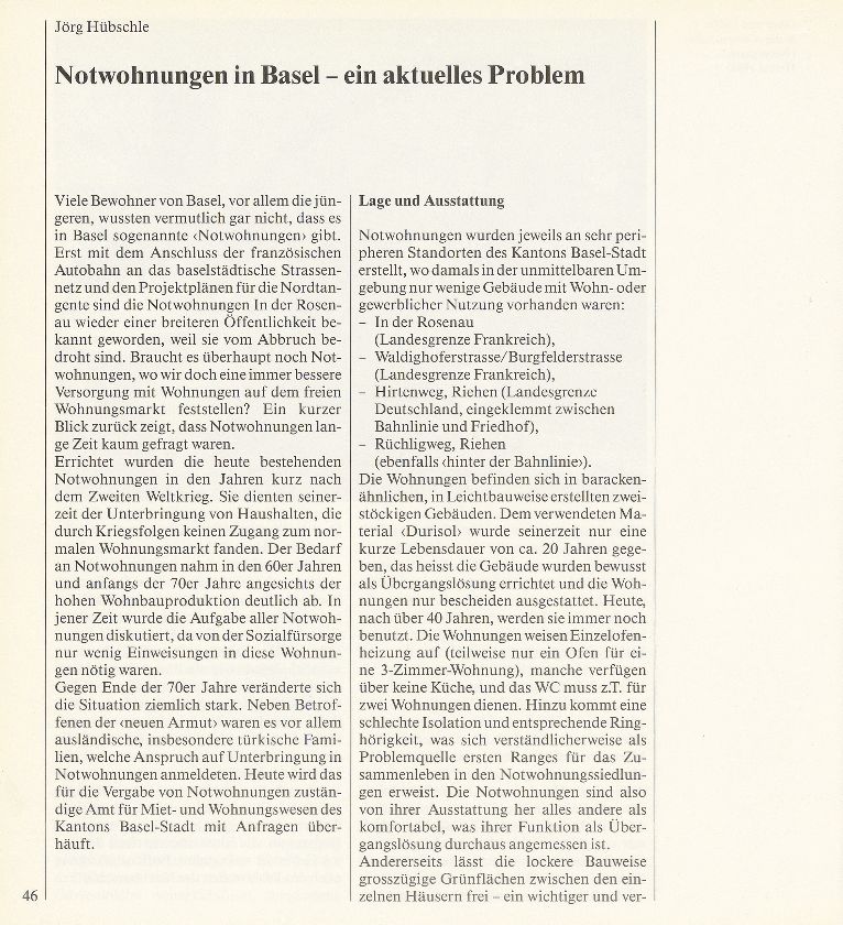 Notwohnungen in Basel – ein aktuelles Problem – Seite 1