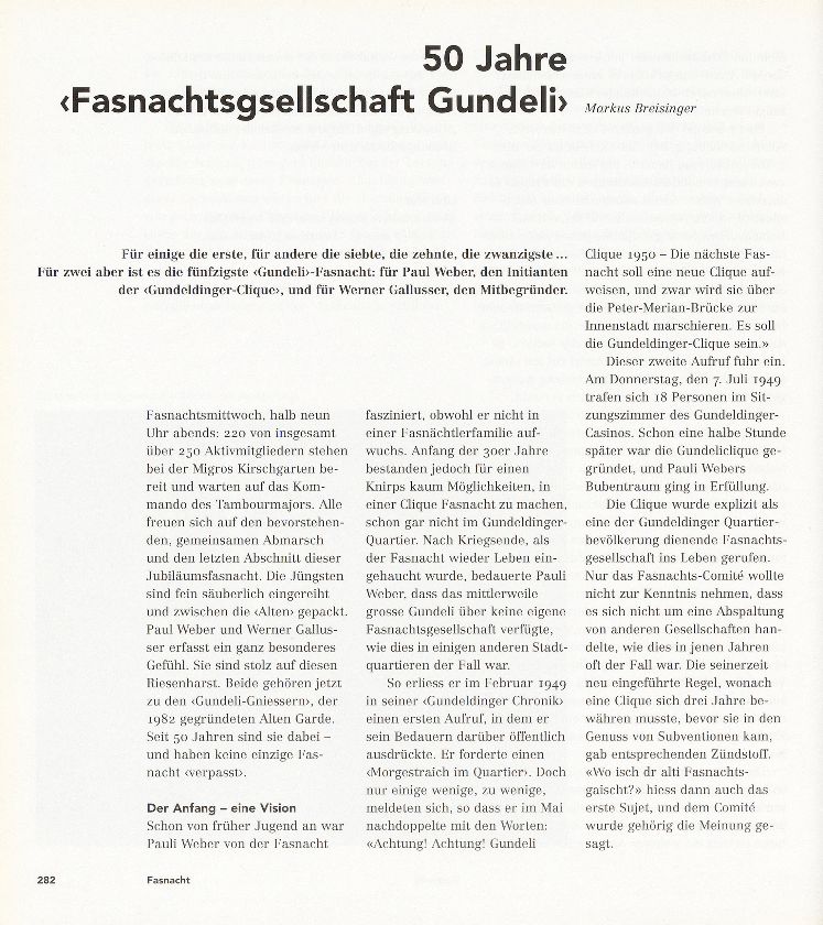 50 Jahre ‹Fasnachtsgsellschaft Gundeli› – Seite 1