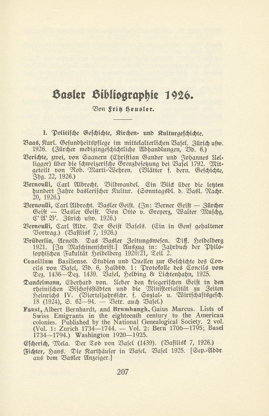 Basler Bibliographie 1926 – Seite 1