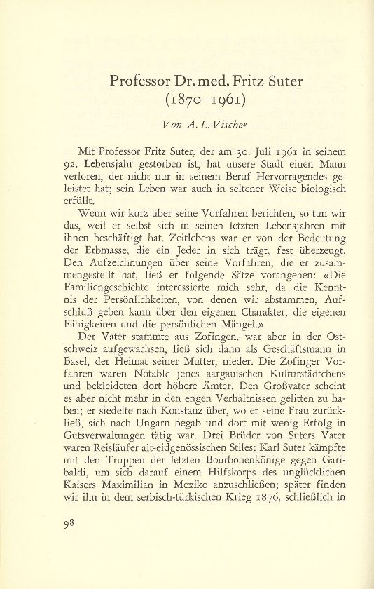 Professor Dr. med. Fritz Suter (1870-1961) – Seite 1
