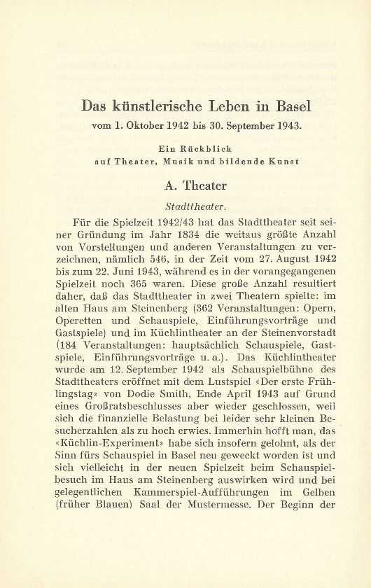 Das künstlerische Leben in Basel vom 1. Oktober 1942 bis 30. September 1943 – Seite 1
