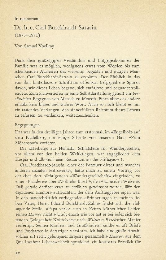 In memoriam Dr. h.c. Carl Burckhardt-Sarasin (1873-1971) – Seite 1