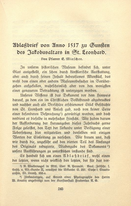 Ablassbrief von Anno 1517 zu Gunsten des Jakobusaltars in St. Leonhard – Seite 1