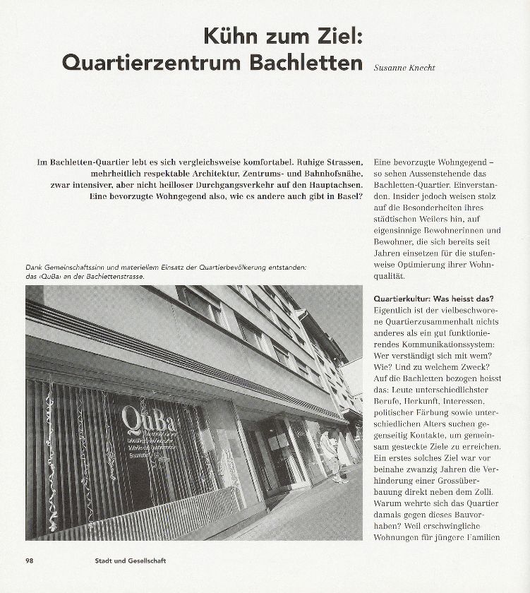 Kühn zum Ziel: Quartierzentrum Bachletten – Seite 1