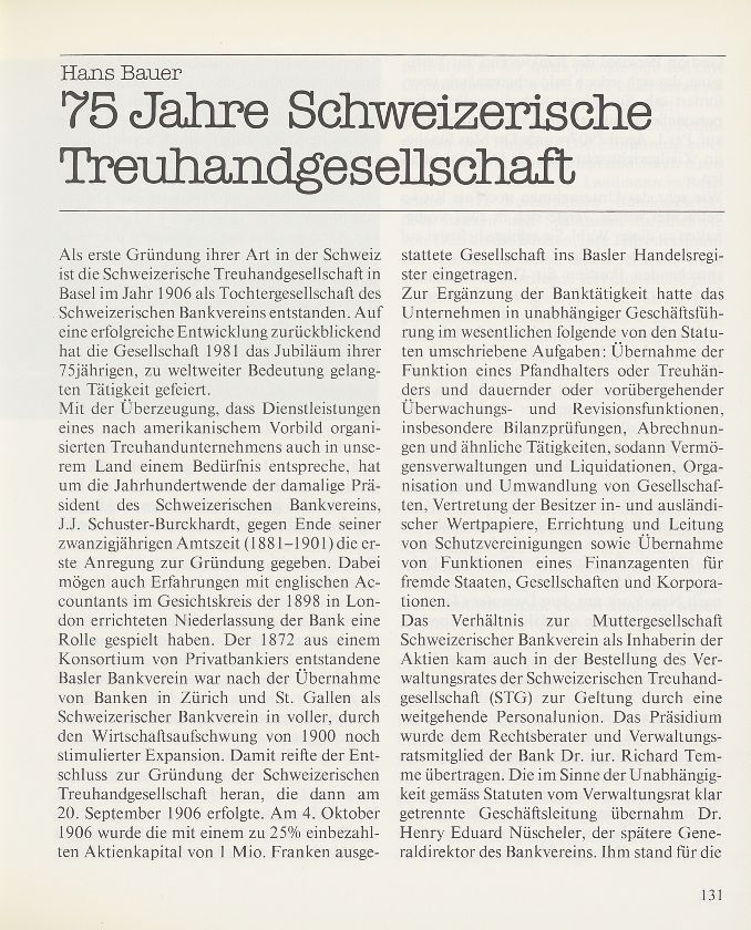 75 Jahre Schweizerische Treuhandgesellschaft – Seite 1