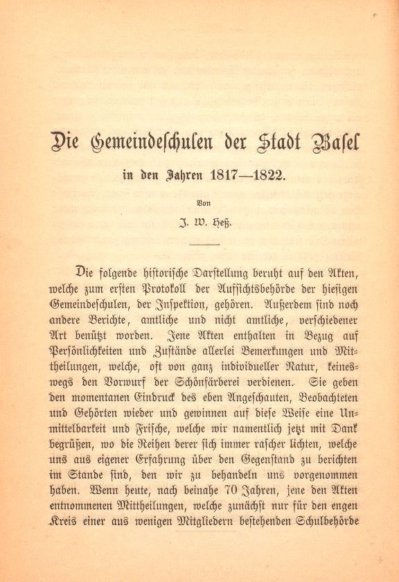 Die Gemeindeschulen der Stadt Basel in den Jahren 1817-1822 – Seite 1