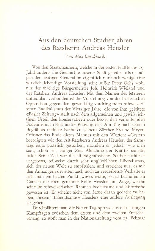 Aus den deutschen Studienjahren des Ratsherrn Andreas Heusler – Seite 1