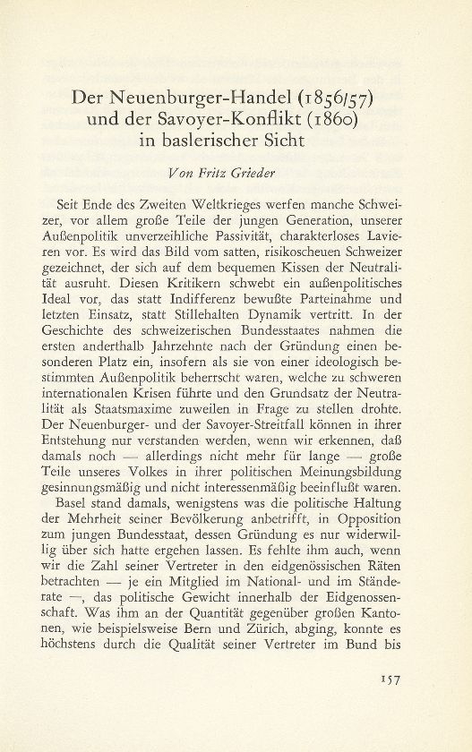 Der Neuenburger Handel (1856/57) und der Savoyerkonflikt (1860) in baslerischer Sicht – Seite 1