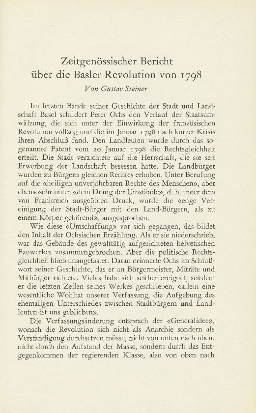 Zeitgenössischer Bericht über die Basler Revolution von 1798 [Wilhelm Hoch] – Seite 1