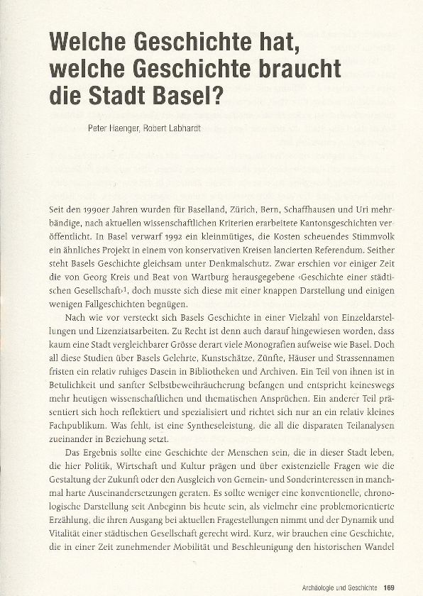 Welche Geschichte hat, welche Geschichte braucht die Stadt Basel? – Seite 1