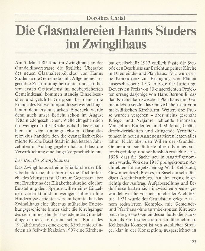 Die Glasmalereien Hanns Studers im Zwinglihaus – Seite 1