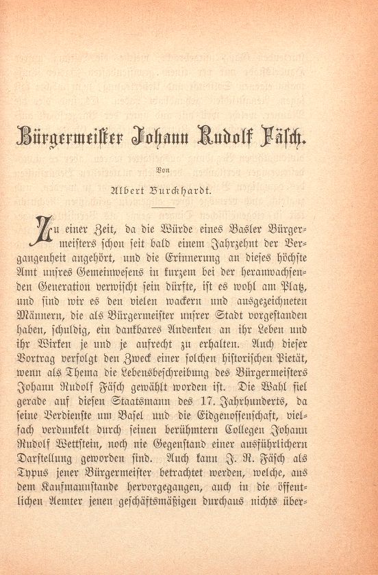 Bürgermeister Johann Rudolf Fäsch – Seite 1