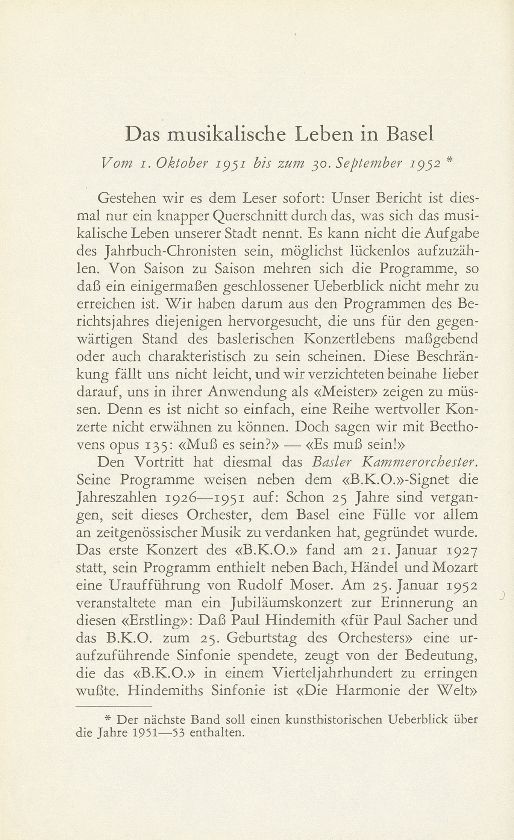 Das musikalische Leben in Basel vom 1. Oktober 1951 bis 30. September 1952 – Seite 1