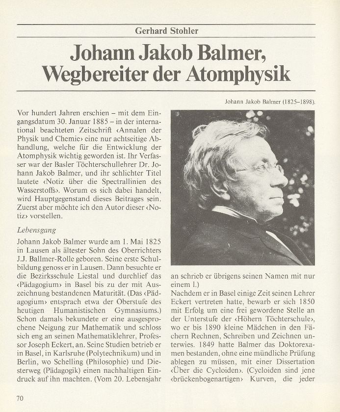 Johann Jakob Balmer, Wegbereiter der Atomphysik – Seite 1