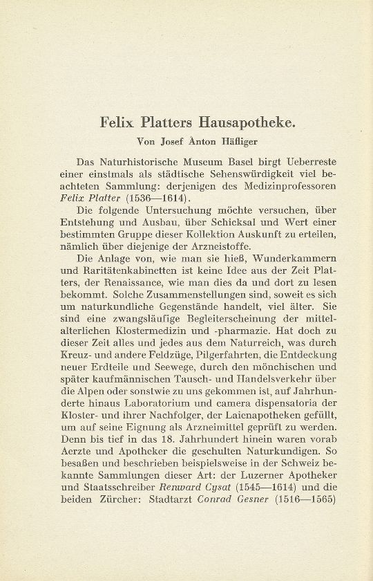 Felix Platters Hausapotheke – Seite 1