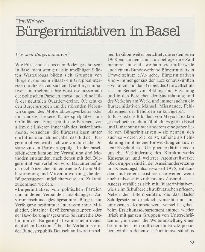 Bürgerinitiativen in Basel – Seite 1