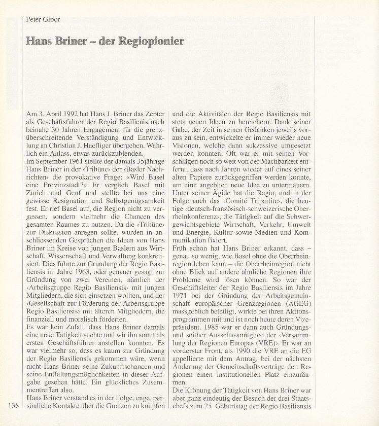 Hans Briner – Der Regiopionier – Seite 1