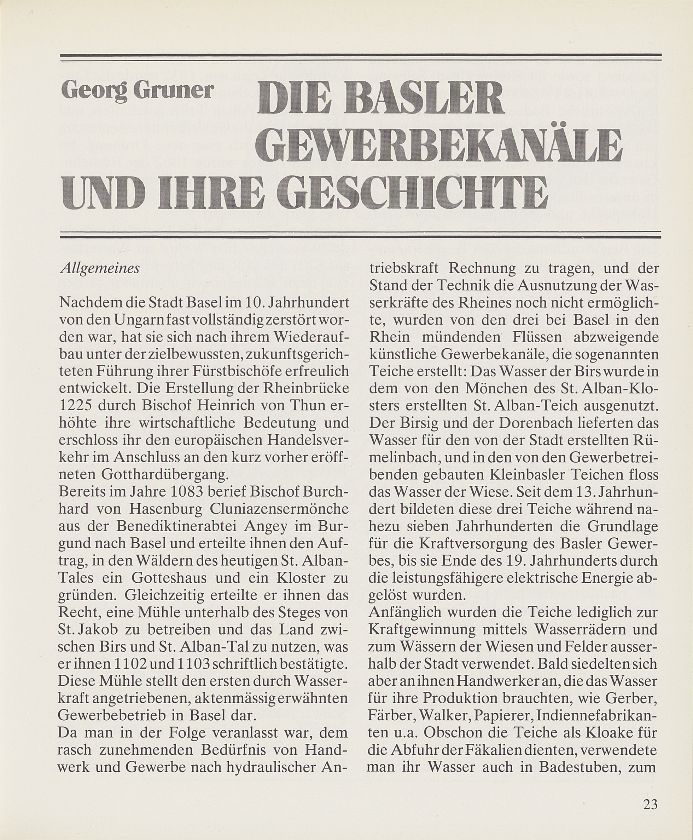 Die Basler Gewerbekanäle und ihre Geschichte – Seite 1