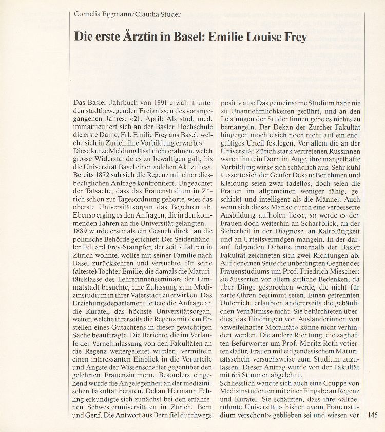 Die erste Ärztin in Basel: Emilie Louise Frey – Seite 1