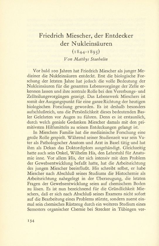 Friedrich Miescher, der Entdecker der Nukleinsäuren (1844-1895) – Seite 1