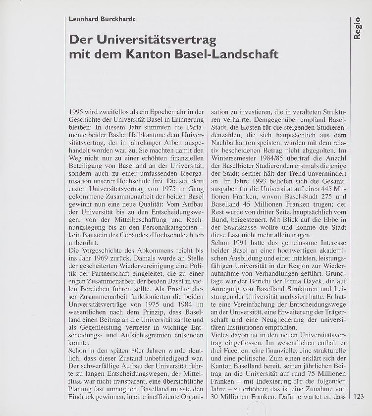 Der Universitätsvertrag mit dem Kanton Basel-Landschaft – Seite 1