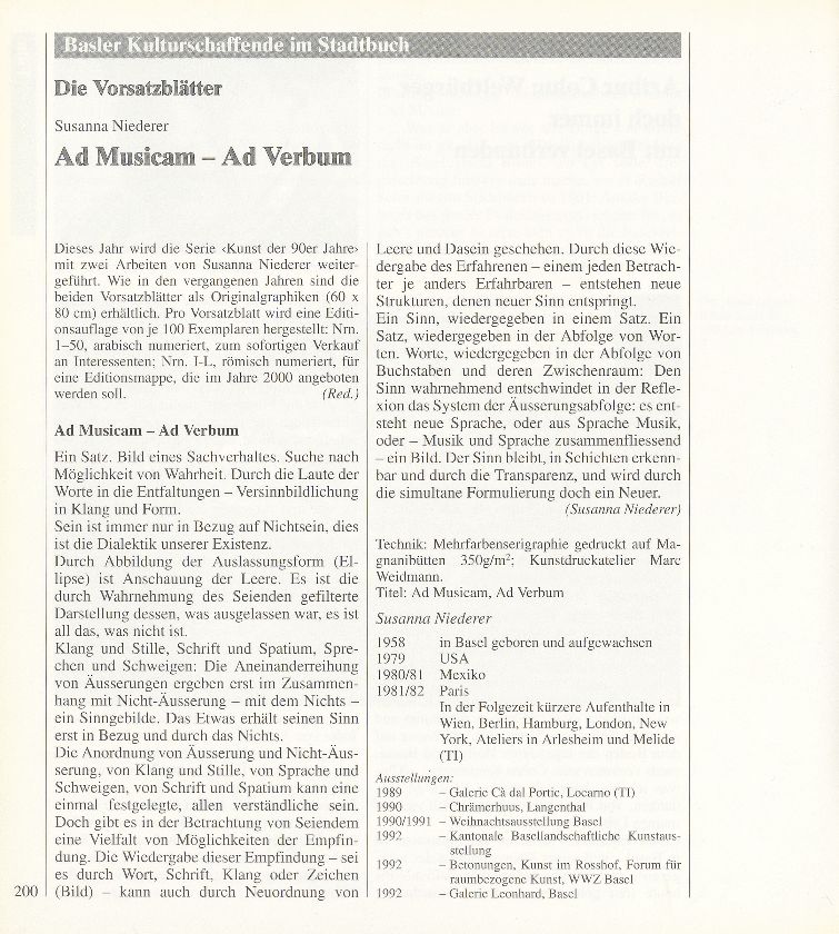 Die Vorsatzblätter. Ad Musicam – Ad Verbum – Seite 1