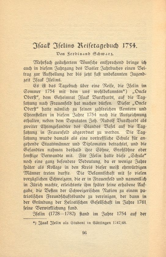 Isaak Iselins Reisetagebuch 1754 – Seite 1