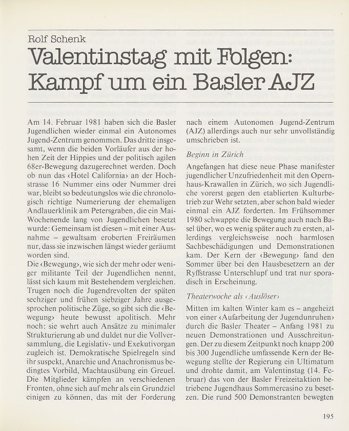 Valentinstag mit Folgen: Kampf um ein Basler AJZ – Seite 1