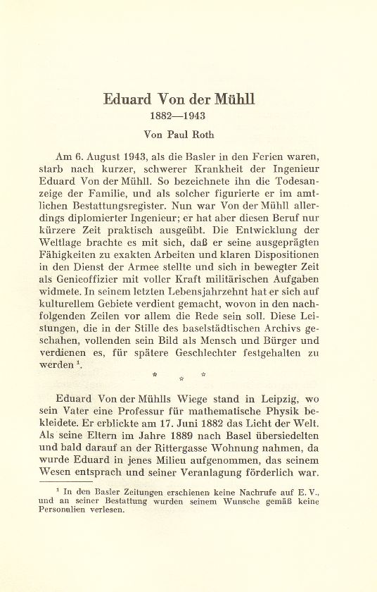 Eduard Von der Mühll 1882-1943 – Seite 1