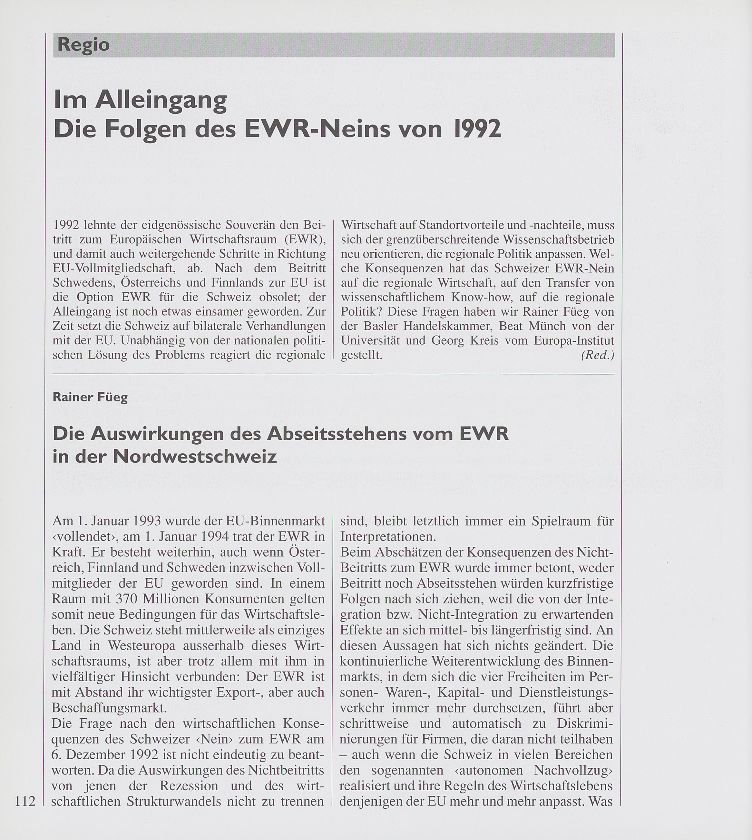 Im Alleingang. Die Folgen des EWR-Neins von 1992 – Seite 1