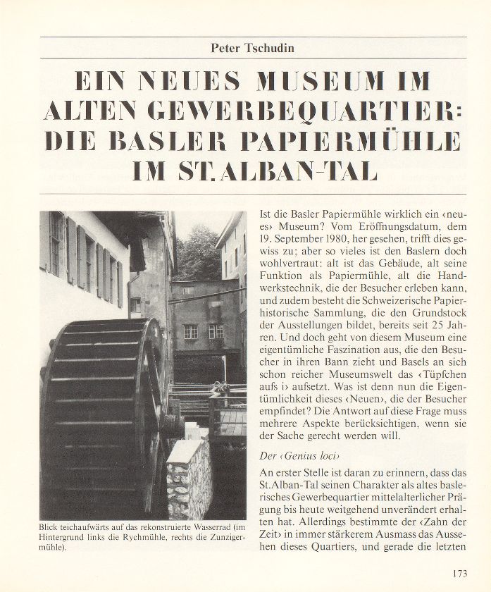 Ein neues Museum im alten Gewerbequartier: Die Basler Papiermühle im St. Alban-Tal – Seite 1