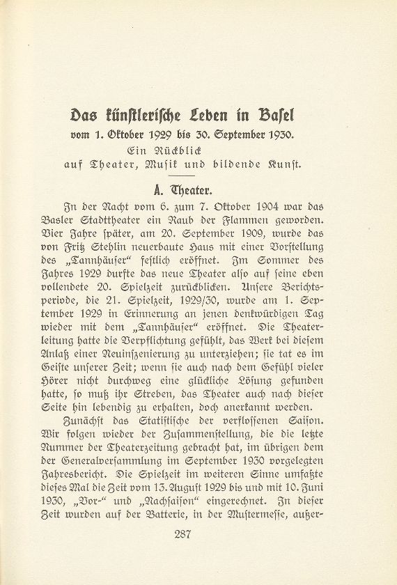 Das künstlerische Leben in Basel vom 1. Oktober 1929 bis 30. September 1930 – Seite 1