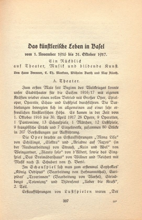 Das künstlerische Leben in Basel vom 1. November 1916 bis 31. Oktober 1917 – Seite 1