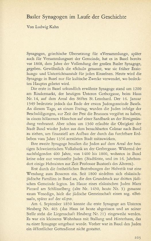 Basler Synagogen im Laufe der Geschichte – Seite 1